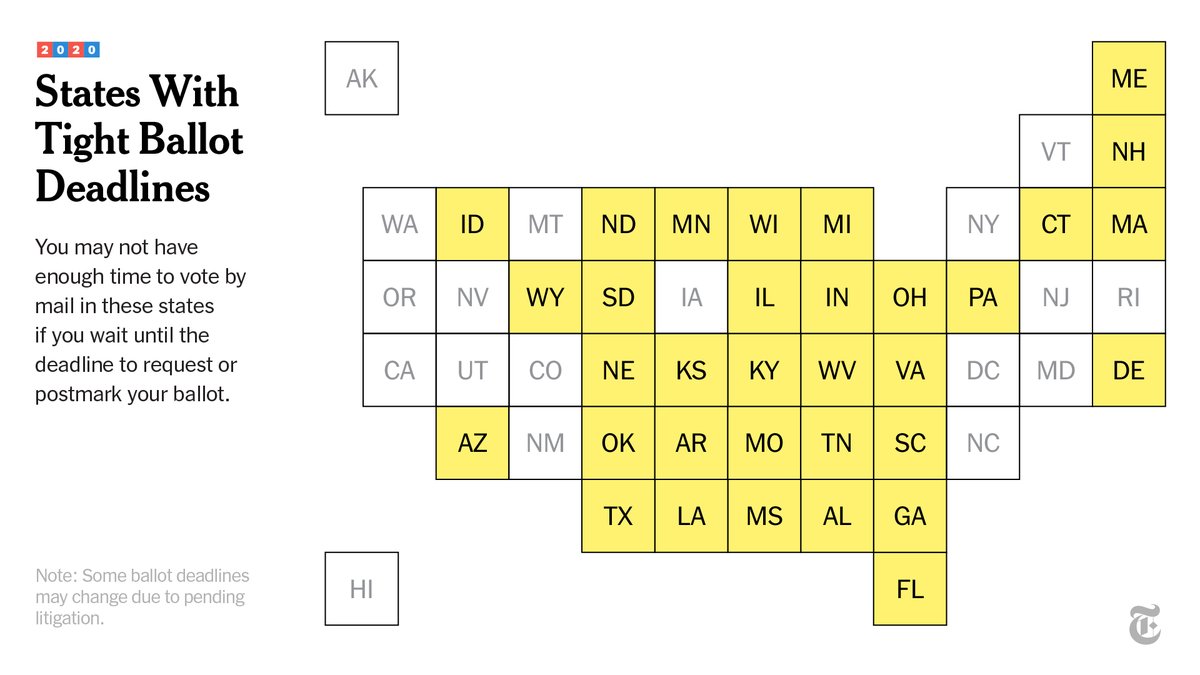 Will your ballot get counted if you vote by mail?That’s the idea. But acting just before the final deadlines is a risk. And you may not have enough time left to vote by mail in these states.  http://nyti.ms/2HLJGTk 