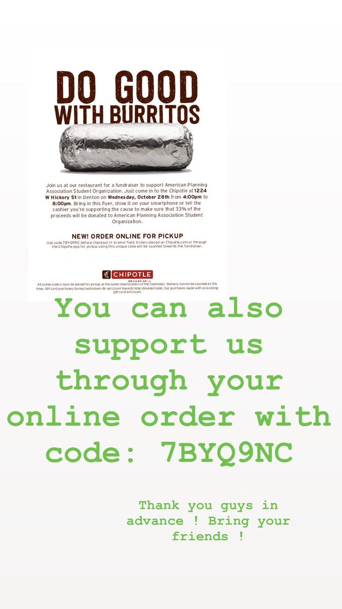 apaso_unt's tweet photo. Come out and join us today at Chipotle off of Hickory st! #APA #APASOUNT #UNT https://t.co/EVKT78qdOa