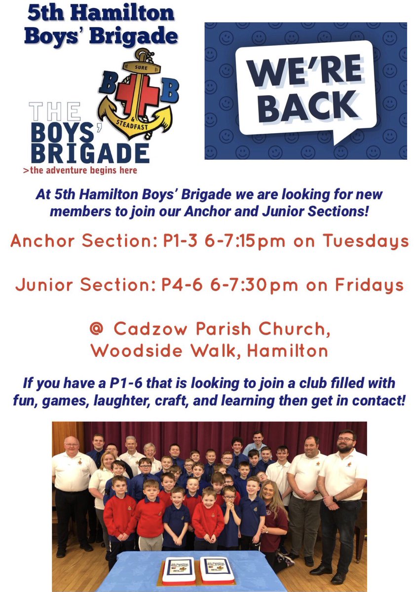 Get in contact via Facebook or email (details on bio)!
<a href="/TheBBScotland/">The Boys' Brigade in Scotland</a> <a href="/BBLanarkshire/">BB Lanarkshire</a> #BoysBrigade
