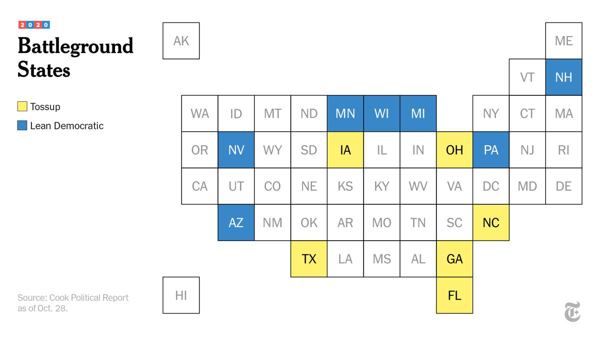 Which states should you watch?The list is long. But a few of the big Democratic pickup opportunities are Pennsylvania, Michigan and Wisconsin, three states that swung in 2016, when Trump won them by fewer than 80,000 votes combined.  http://nyti.ms/2HLJGTk 