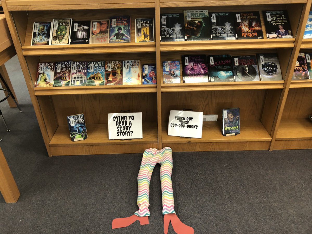 blakerspace's tweet photo. Dying to read a scary story? Checkout these Boo-ooo-ooks! @swisd_sco #scobrary https://t.co/VnHoVvkka1