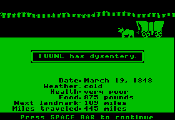so why do people consistently remember it as "____ has died of dysentery"? They're combining two pop ups.If you died of a disease, it'll pop up a message earlier saying you got it.