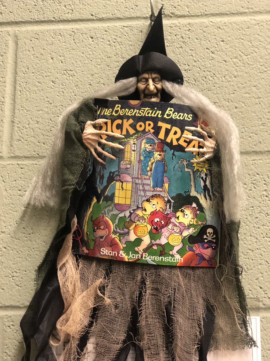 ACSFedPrograms's tweet photo. Welcome to our office’s Haunted Book Forest....however, witches should never read while in flight! #officedecoratingcontest #elementaryedhumor #TheACSWay https://t.co/zxKR9txVsD