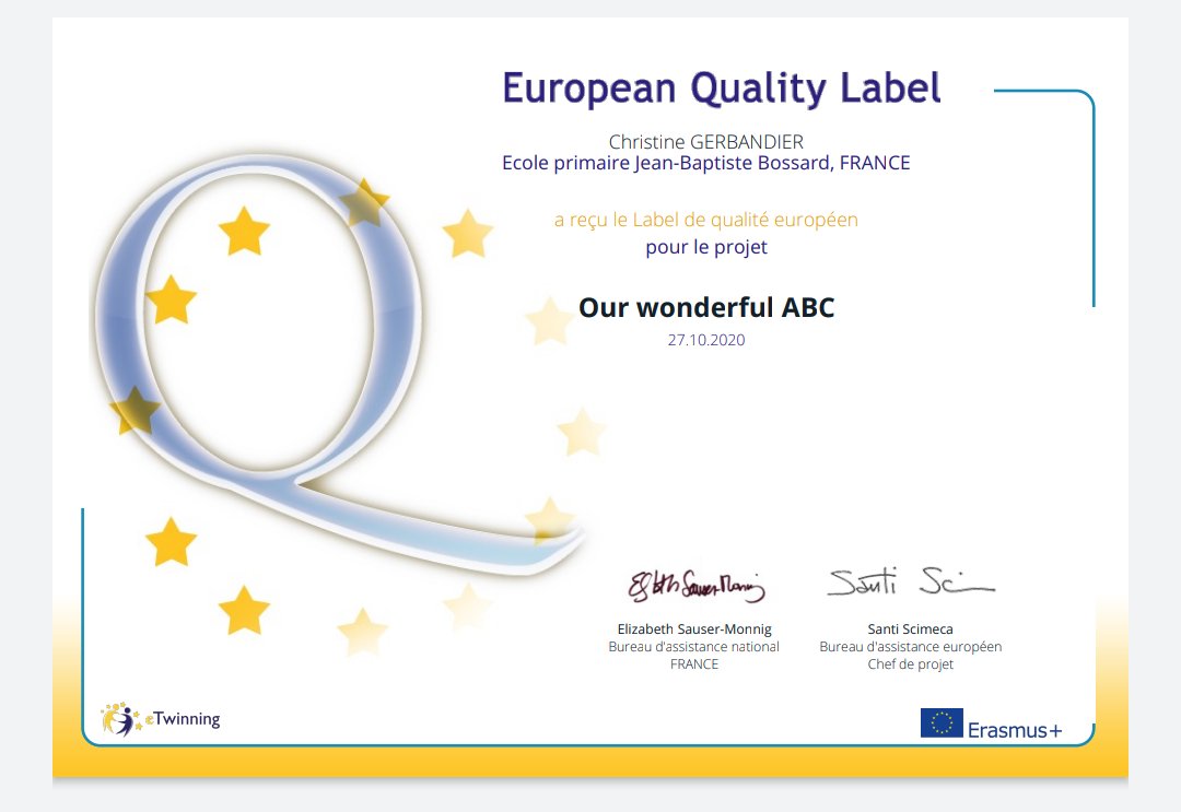 Et un petit label européen pour l'école Bossard ! Très fière de mes élèves ! Bravo à tous!