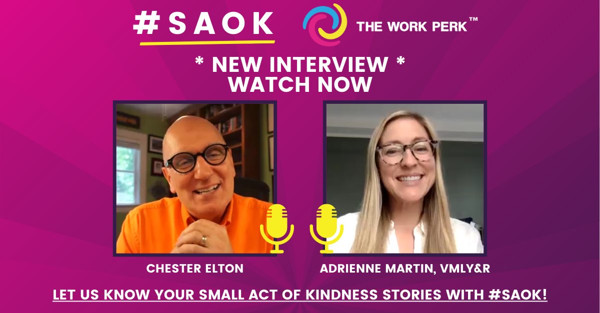 TheWorkPerk's tweet photo. A simple but effective #SAOK for employees to help cope with #wfhlife. Hear all about #FLEX in today's #SAOK interview with Chester Elton & Adrienne Martin, of VMLY&R. Click the link to watch now and join the #SAOK conversation https://t.co/0uAg4vrxbf https://t.co/N0PuAYOnc9