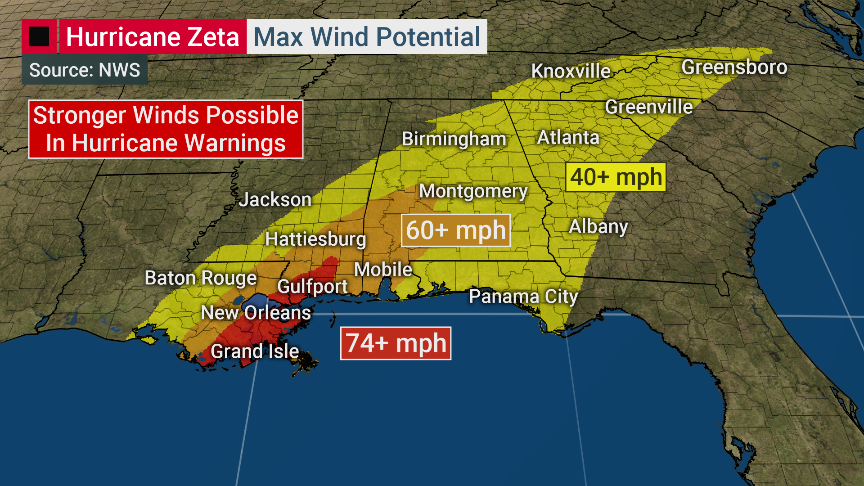 The Weather Channel On Twitter Tropical Warnings Now Extend Over 700 Miles Inland From Where Hurricane Zeta Will Make Landfall If You Re In An Area That Will Be Impacted Be Prepared For