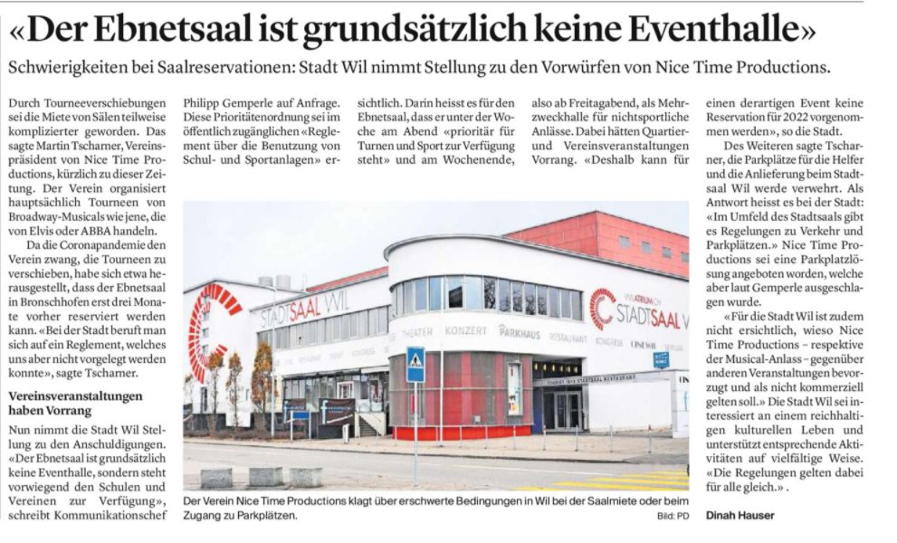 Nice Time Productions (@nicetimeproduc) on Twitter photo Der Ebnetsaal mit Bühne und neu für Vereine renoviert, nicht mietbar? <a href="/infostadtwil/">stadtwil</a> <a href="/WilerZeitung/">Wiler Zeitung</a> <a href="/tagblatt_ch/">Tagblatt.ch</a> <a href="/TourismusWil/">Tourismus Stadt Wil</a> #Ebnetsaal #nicetimeproductions #nicetime #ABBA Der Ebnetsaal mit Bühne und neu für Vereine renoviert, nicht mietbar? <a href="/infostadtwil/">stadtwil</a> <a href="/WilerZeitung/">Wiler Zeitung</a> <a href="/tagblatt_ch/">Tagblatt.ch</a> <a href="/TourismusWil/">Tourismus Stadt Wil</a> #Ebnetsaal #nicetimeproductions #nicetime #ABBA
