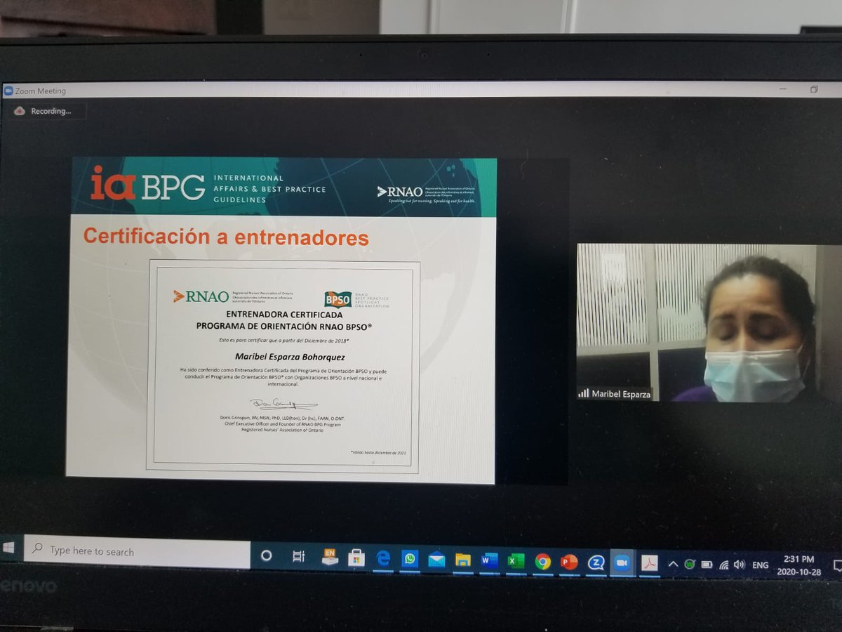 RNAO's tweet photo. Our CEO @DorisGrinspun presents #BPSO leader certificates to Pamela Vidal, Maribel Esparaza Bohorquez and Lina Granados!👏

@HdelTrabajador @BpsoDel #BPSOdel https://t.co/dfI37ICF4k
