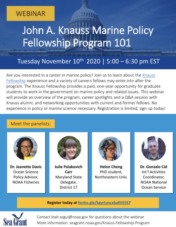 6. Join  @SeaGrant for an info session on the  #Knauss  #Fellowship on Nov. 10!