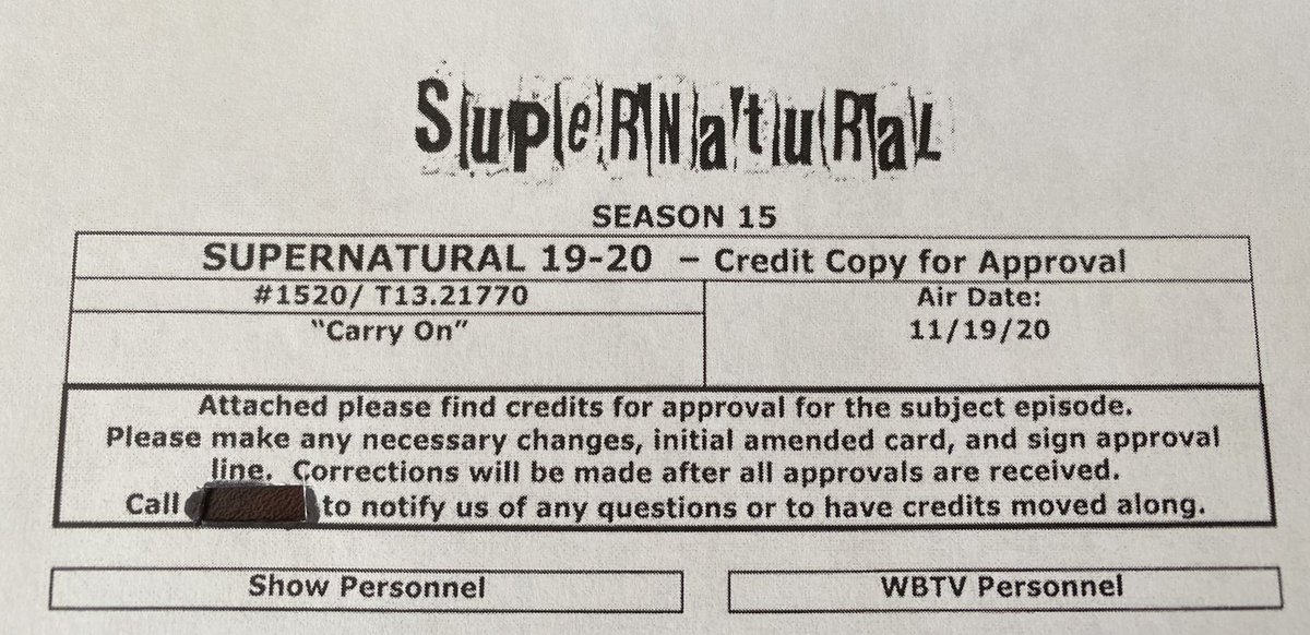 TheJimMichaels's tweet photo. One of the many duties as a producer is make sure the screen credits for an episode are correct and accurate. It was sad to add my signature for the last time on the final #Supernatural credit approval list... #spnfamily @cw_spn https://t.co/MxPy31RHXo