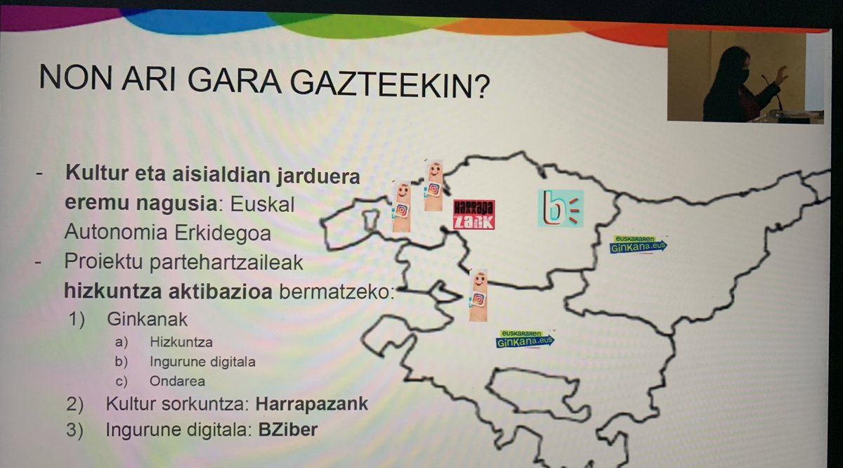 xabipaya's tweet photo. Une honetan @Julieneta ari da @topagunea-ren kultura eta aisialdiko proiektuen eta gakoen berri ematen @slklusterra-ren #ESJardunaldia-n. Atzo @Gob_eus-en #ehb2020 topaketan aipatu nituen zenbait kontzepturen adibide praktikoak ematen dabil! https://t.co/xEEk503IWQ