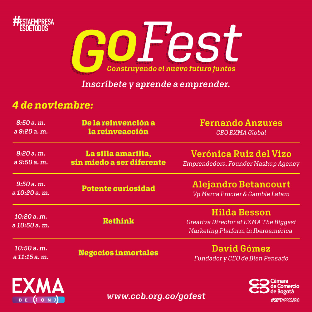 camaracomerbog's tweet photo. Conoce el track de conversaciones durante el #GOFest creado por #EXMAGlobal ¿Te lo vas a perder? Inscríbete en https://t.co/feR4hkFkhY y dale #GOatusideas @fanzures https://t.co/TpDsNJ6kCm