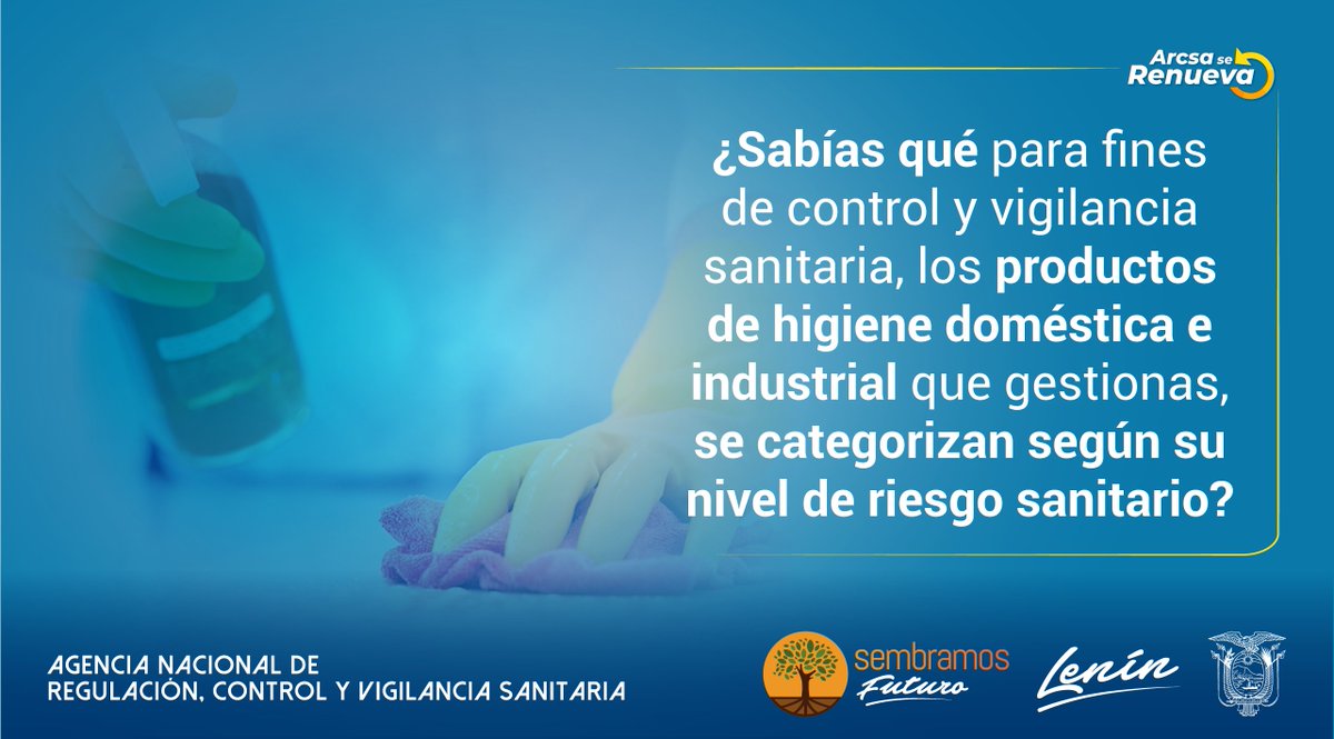 Arcsa_Ec's tweet photo. #ArcsaSeRenueva | Conoce el nivel de riesgo sanitario de tus productos de higiene doméstica o industrial.

Ingresa a https://t.co/st316nyb11 👈 https://t.co/jMr5c3iJ8W