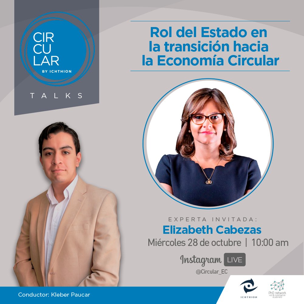 CircularEC's tweet photo. No te pierdas a las 10h00 por Instagram Live una nueva edición de #CircularTalks.
Hablaremos con @ElizCabezas sobre el rol del #Estado en la transición hacia la #EconomíaCircular.
¡Te esperamos!
#SomosCircular https://t.co/wD5Bl7Bnuf