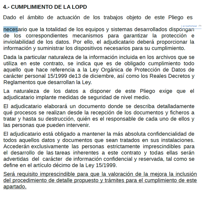 Ingrid_Glez_'s tweet photo. Me sorprende muchísimo que después de:

 - 2⃣años y medio desde la directa aplicación del RGPD.
 - Casi 2⃣años desde la aprobación de la "nueva" LOPDGDD.
- Casi 1⃣ año desde el RD 14/2019.

Aún veamos cosas como estas en los pliegos: https://t.co/oIXfz0Q3Sm