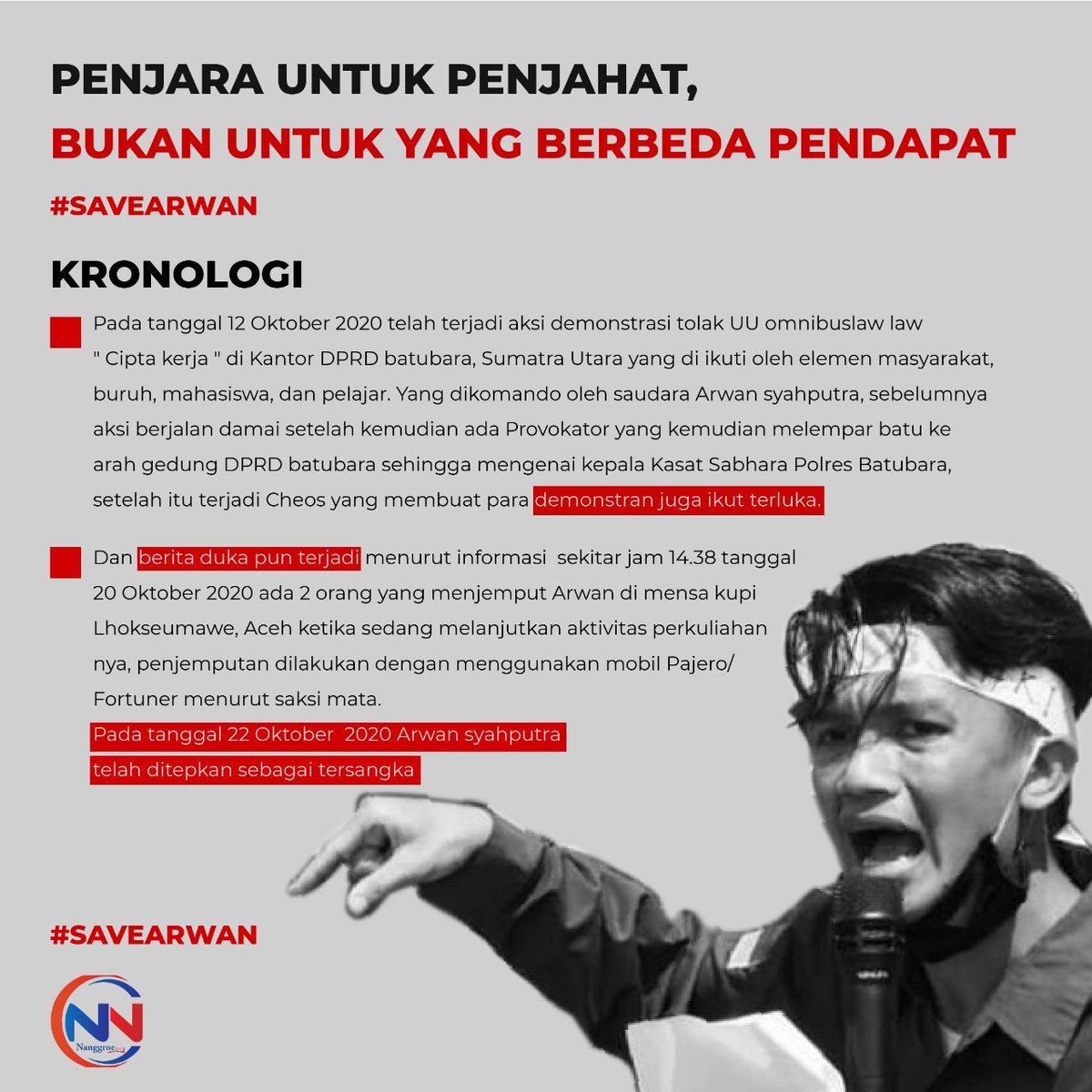 TualangLia's tweet photo. @TRANS7 Salah seorang adik tingkat ku, yang sampai saat ini belum ada ujung penyelesaiannya karena aksi #TolakOmnibusLaw lalu. Saat ini dia sudah ditetapkan sebagain tersangka. Padahal dia tidak bersalah !!!
#bebaskanarwan
#arwantakbersalah
#savearwan https://t.co/fznP1txcEu