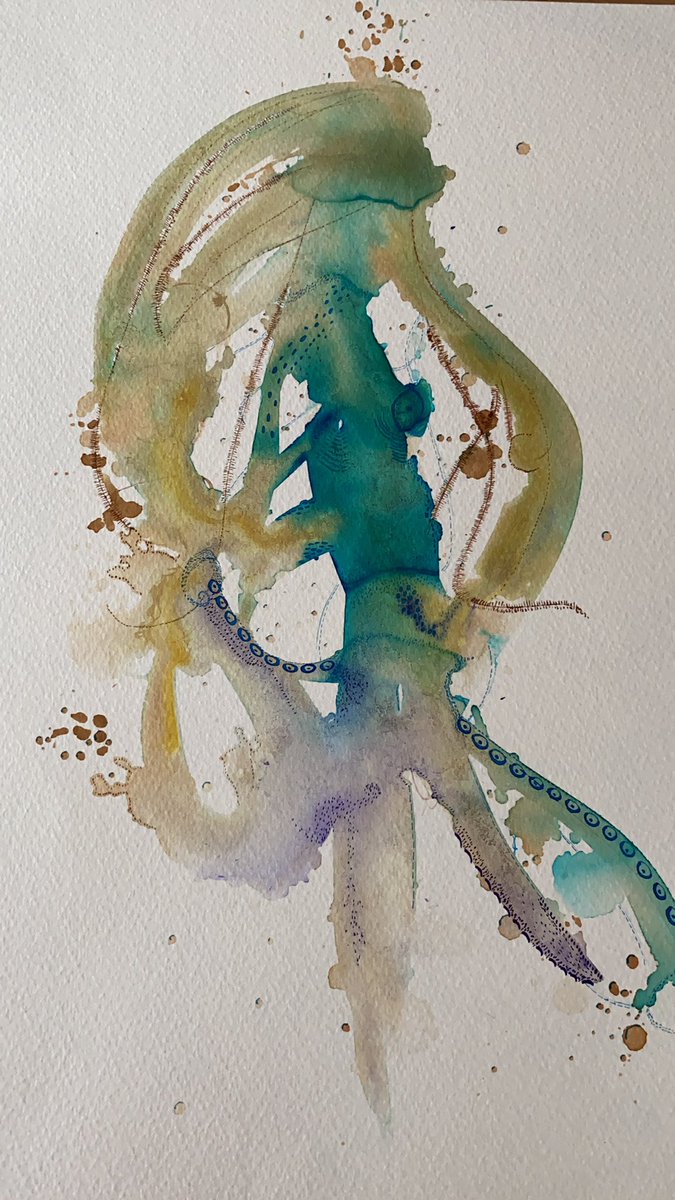 It’s been weeks since I actually stayed in my studio for longer than 5 minutes, cakes are in the minority and tbh these days are all a bit overwhelming, but here’s a squid in ink, my new thing. #squidink #newart