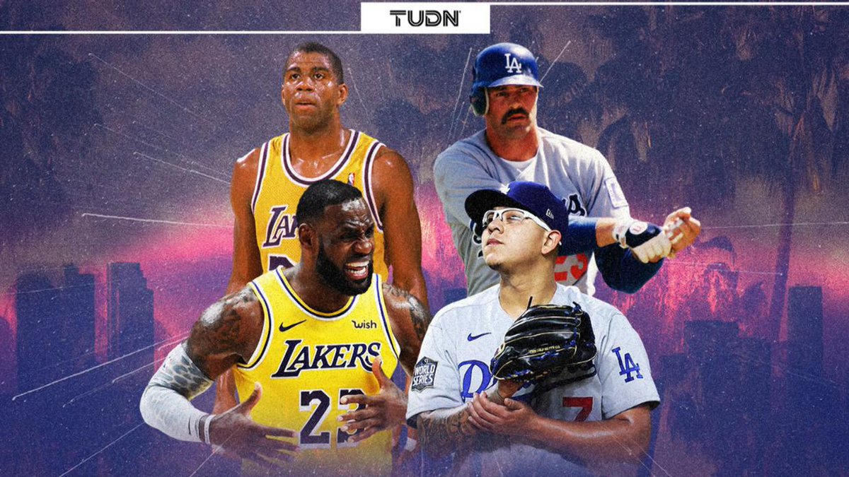 TUDNUSA's tweet photo. Los equipos de Los Angeles repiten los títulos ganados en 1988 después de 32 años 😎🔥

@LosDodgers y @Lakers, campeones por segunda vez en un mismo año 🏀⚾✨

#LakeShow | #LosAngeles | #Dodgers 

https://t.co/qTh6kYngW9 https://t.co/85OninJc7w