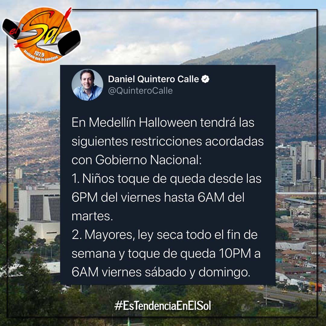 elsolmedellin's tweet photo. #EsTendenciaEnElSol
🗞Fanáticos, compartimos información desde la Alcaldía de Medellín, referente al fin de semana de Halloween en el Valle de Aburrá, excepto Girardota.
.
#AsoléateQueTeConviene🌞
.
@dianamerpizza - @soyjhones - #DjToby - #Larry -
.
#EnCasaConElSol https://t.co/F6A71epirR