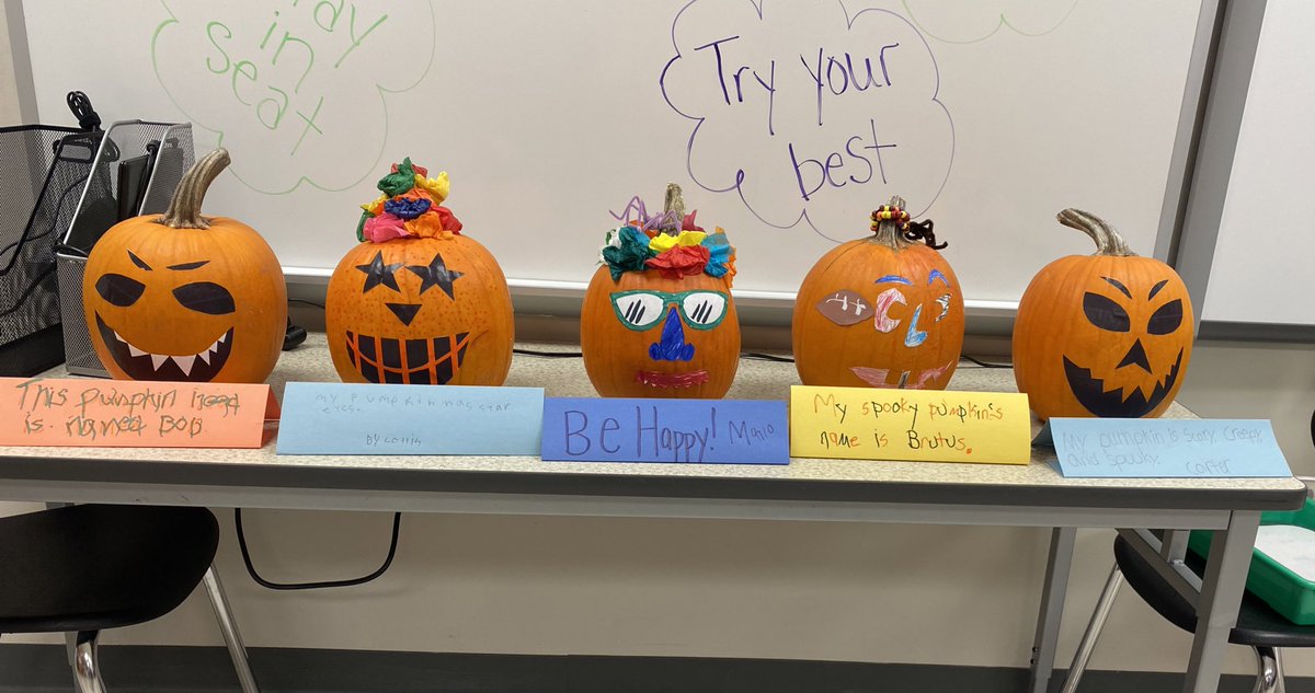 SPearlmutter's tweet image. What better way to practice descriptive language and sentence writing than decorating and describing pumpkins? #inspireandguide #werbwms