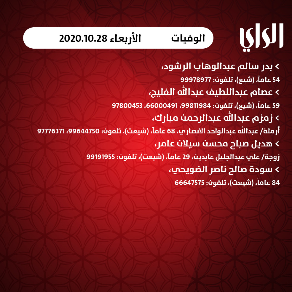 #وفيات_اليوم الأربعاء https://t.co/G35zs78fgl
