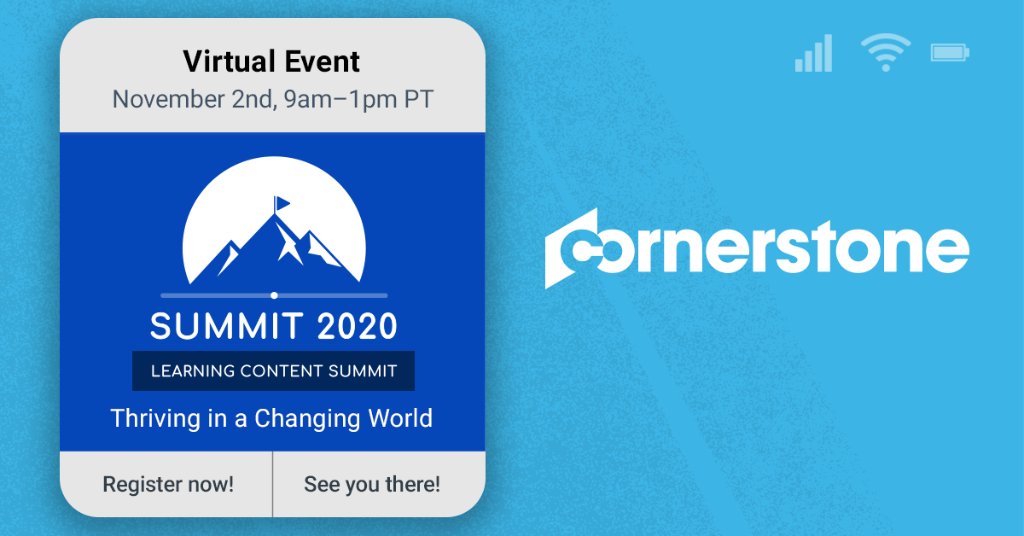 CornerstoneInc's tweet photo. Stress management, mindfulness and change management are trending in today’s workplace. Learn from experts how you can build these skills in our virtual Content Summit—Thriving in a Changing World—on Nov 2 from 9 am – 1 pm PT. Register now! #Winwithcontent https://t.co/FaOaQU7n33 https://t.co/j5sSbwICoF