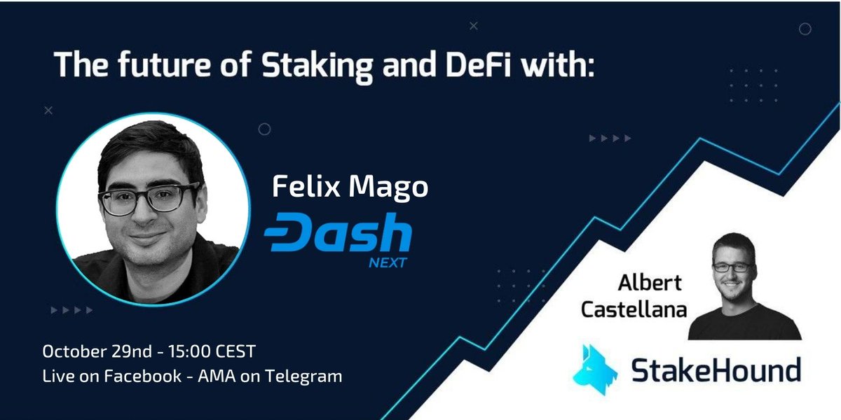stakedTokens's tweet photo. We are happy to announce 7th StakeHound AMA live session!πΎ
When: 3pm CEST / 9am EST October 29th 2020
Guest π©: @FelixMago_Dash - Co-founder of @Dashpay
Submit your questions in our Telegram group using #AMADASHπ€³π» β> Watch online on our Facebook page π€ https://t.co/CcNsIsZJ74
