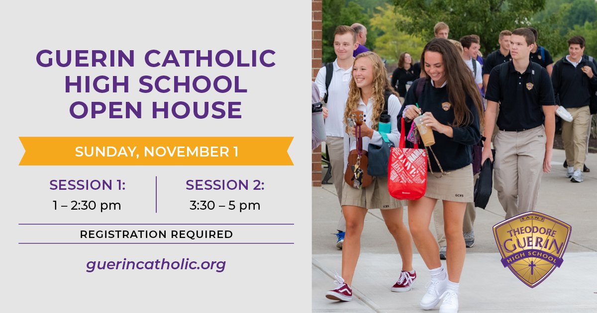 GuerinCatholic's tweet photo. We are days away from our Fall Open House! Guerin Catholic families—share this post to encourage your friends and family to join us this Sunday to learn more about becoming a Golden Eagle! #takeflightGC
Register at: https://t.co/e02rUHTipv https://t.co/R8SA0ZFtwa
