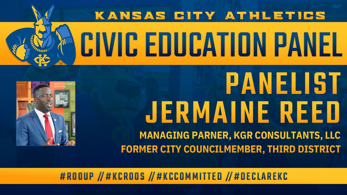 KCRoosSASSO's tweet photo. As part of tomorrow's Civic Education Panel, @KCRoosAthletics is excited to welcome @JermaineReed to talk with our student-athletes, staff and coaches! #RooUp #CivicEngagement #SADevelopment #DEI @UMKC @KCroosSALC https://t.co/vQ2Wq3EaoK