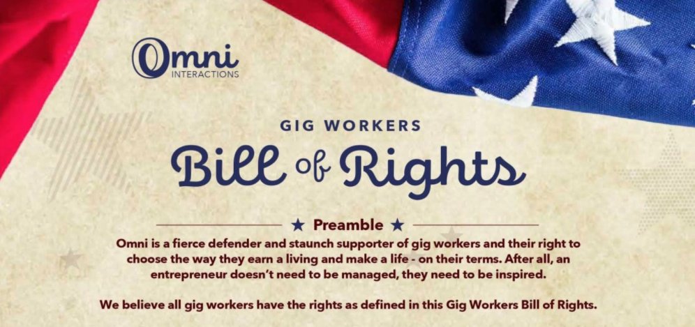 At Omni, we put the welfare of our #CustomerSupport gig workers front and center. So much in fact that we're the first company to craft a Gig Workers Bill of Rights.🇺🇸

Take a look at how we're working to empower gig workers in this burgeoning economy.

⤵️
omniinteractions.com/people-matter-…