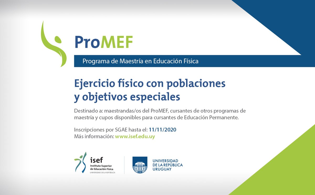 ISEF_UdelaR's tweet photo. #promef #cursoisef
Curso de ProMEF "Ejercicio físico con poblaciones y objetivos especiales"
Ver más: https://t.co/CjGobvEUcK https://t.co/8QmZz2KSeW