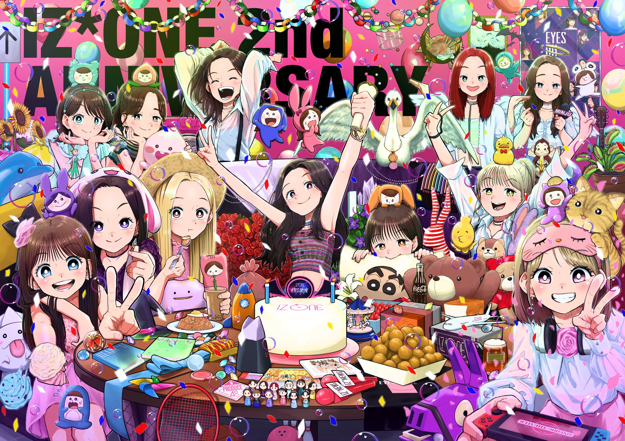 Twitter 上的 Kiri Iz One 2周年記念イラスト 第1弾 今までの沢山のシーンを詰めて描きました いろいろ探してみてください Iz One いつも元気と癒しをくれてありがとう これからもファイティン Izone 아이즈원 アイズワン Izonefanart