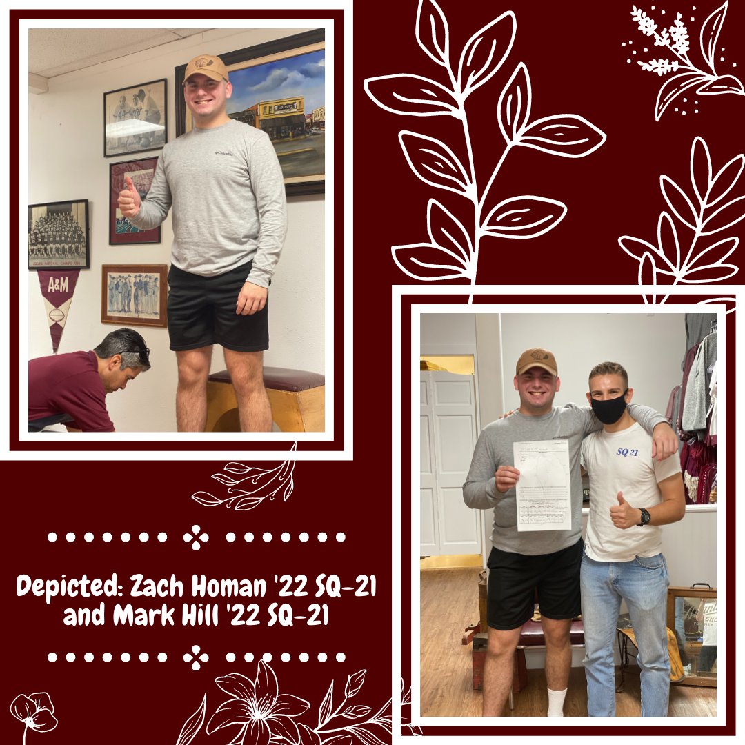holicks's tweet photo. We love to see the smile on a cadet's face as they get measured for their Senior Boots! 
Depicted: Zach Homan '22 SQ-21 and Mark Hill '22 SQ-21
#holicksboots #bootmeasurement #collegestation https://t.co/mGAwNQgvGV