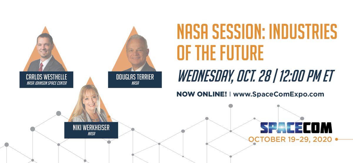 SpaceComExpo's tweet photo. IN ONE HOUR: Join us for our next session. Register here: https://t.co/YEWBXpws4d @NASA @NASA_Johnson #spacecom #spacecomexpo #spacecom2020 https://t.co/OQ3pLhtPjT