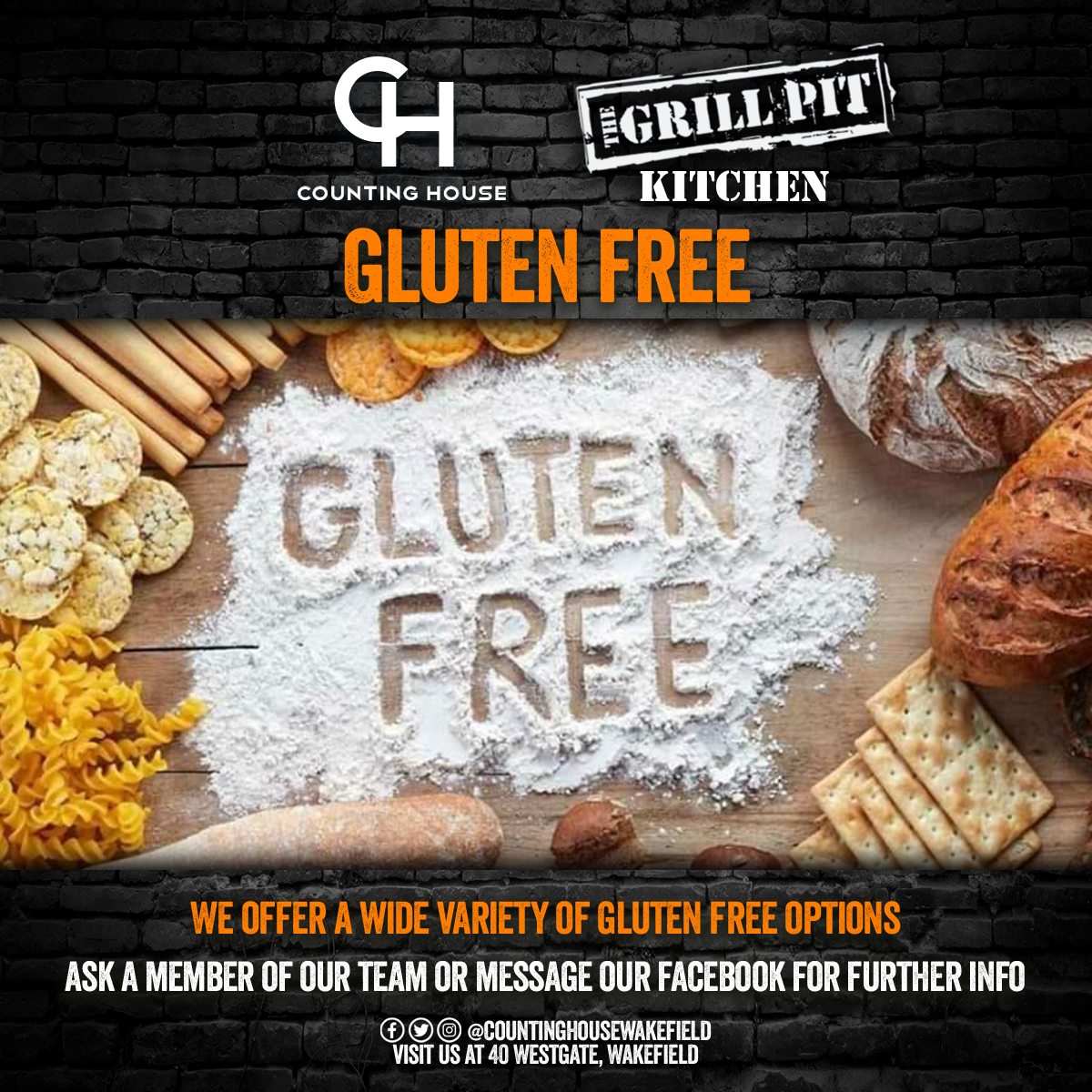 thegrillpitw's tweet photo. Did you know we offer a wide variety of Gluten free options?🥰
Ask a member of our team or message our Facebook for more information!

Please note that you're required to wear a mask/face covering when you pay us a visit and when you're walking around the venue 

#GrillPitKitchen https://t.co/Yd7lQOsPx6