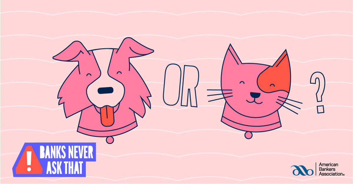 Century_Bank's tweet photo. "Are you a cat person or a dog person?" #BanksNeverAskThat. We will also never text or email you to verify your account number. Think you can outsmart the scammer? Take the quiz now to find your scam score: https://t.co/t89E9z61va #weloveallpets https://t.co/06pfII4l6s