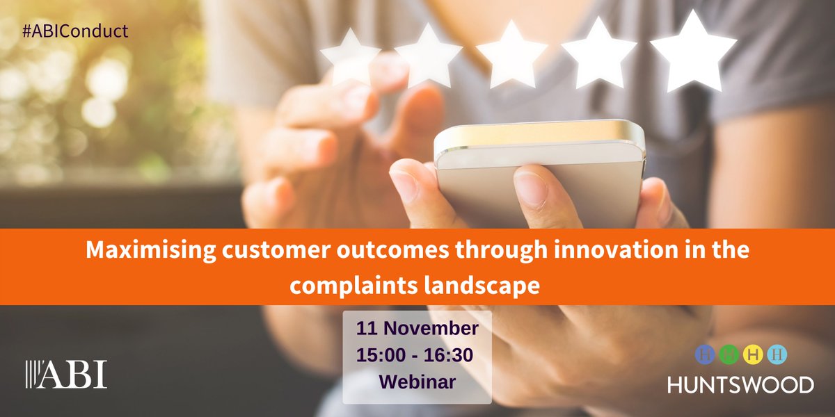 The_ABI_UK's tweet photo. EVENT | 'Maximising customer outcomes through innovation in the complaints landscape' in partnership with @Huntswood #ABIConduct

Gain insight from industry &amp; regulatory experts on key issues around complaints operations &amp; best practices. Book today!

https://t.co/CiH98vCMcO https://t.co/xRWnwa12Dh