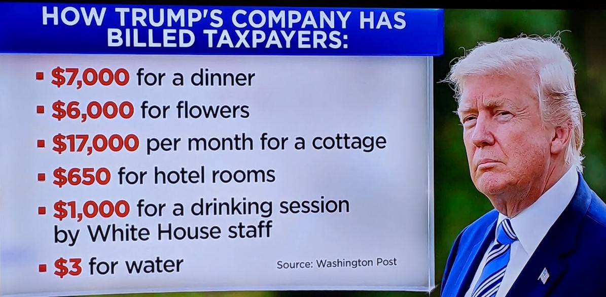 MrsDubya6's tweet image. So much for when Donald Trump Jr. said Mar-a-Lago only billed the taxpayers "cost" for Presidential events held there. Turns out he &amp;amp; @realdonaldtrump are charging $3 PER GLASS for water, among other outrageous prices. What thieves!
#TrumpCrimeFamily #SelfDealing #TrumpCorruption