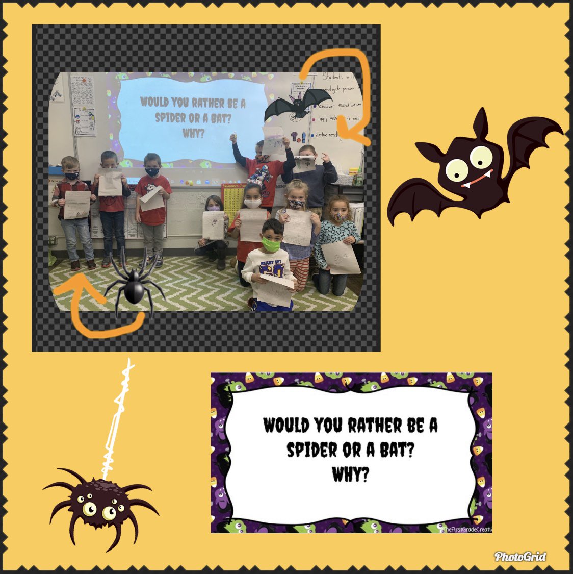 MsKirk86's tweet photo. Would you rather… be a spider or a bat and why? It’s getting spooky up in here! #MsKirksFirsties #EllisRocks #TigerLegacy #WeAreWriters #WritingIntoTheDay #iteachfirst https://t.co/W7KzWrzotw