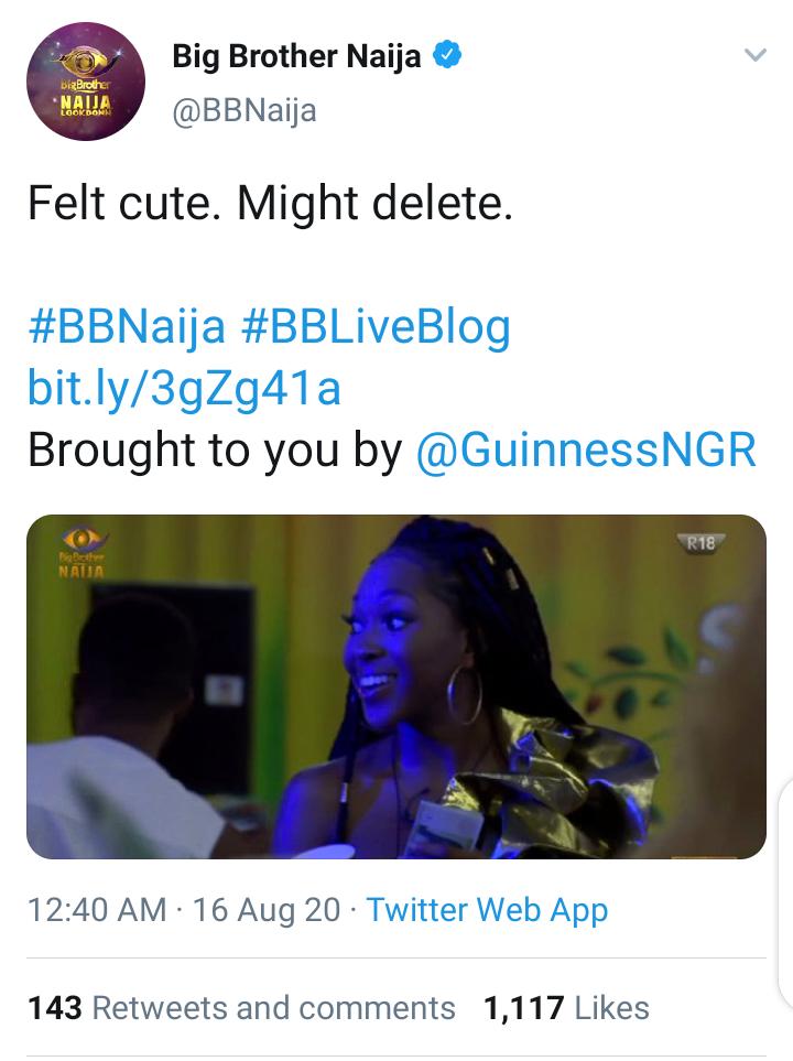 FUNNY THREAD to mark 1month anniversary of d end of BBN showLets relieve funny moments of how twitter reacted to BBN issues. Drop your tweets below and tag your fav. Lets catch cruise.1. When BBN handler fed shippers @NeoAkpofure &  @veeiye  #NeoDay