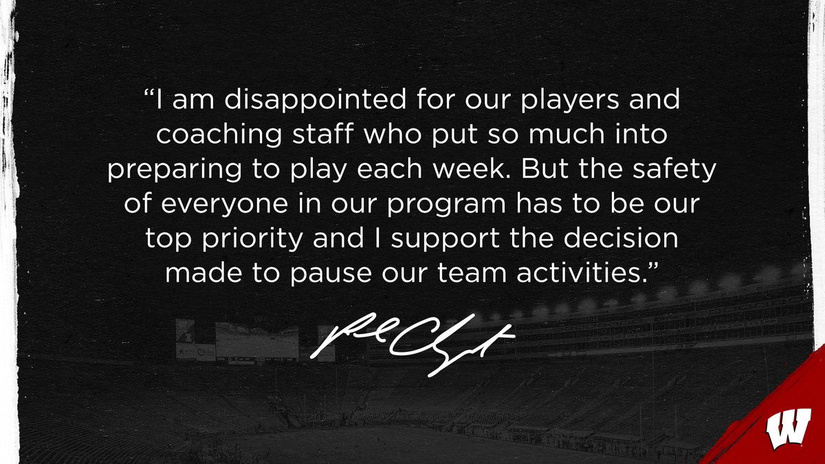 BadgerFootball's tweet photo. We have paused team activities. 

Details: https://t.co/FiIuXVZZ60 https://t.co/RHnXuahyke