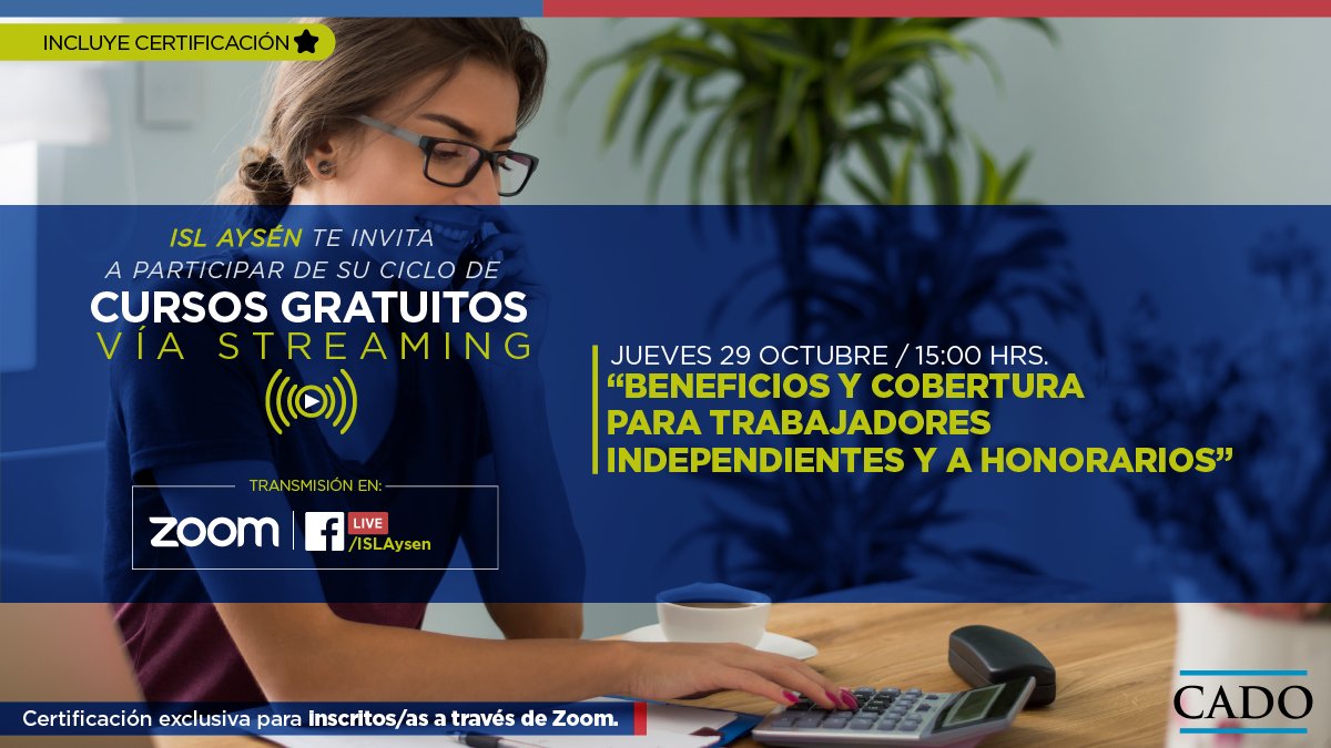👩‍🏫 ¡𝐂𝐀𝐏𝐀𝐂𝐈𝐓𝐀𝐂𝐈𝐎𝐍𝐄𝐒 𝐏𝐀𝐑𝐀 𝐓𝐎𝐃@𝐒! Te invitamos a este curso gratuito que realizaremos a través de #Zoom.

➡️ Inscríbete aquí: bit.ly/34lOiIv

💻📲 Transmisión en vivo: facebook.com/ISLAysen/

¡Tod@s invitad@s!
#ISL #PrevenciónDeRiesgos #Webinar
