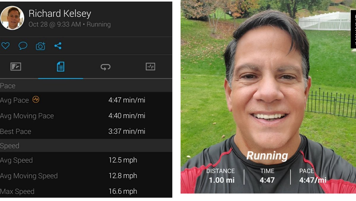 RichKelsey's tweet photo. I believe I can fly! Okay ... didn't actually do the mile that fast. But ... I did 800 #200meter sprints. (Give or take a few meters) fastest was 29:17, which for a guy in year 55 ... isn't terrible. Long way from 304lb Rich. #oldmanspeed https://t.co/0YQk3pZsB9