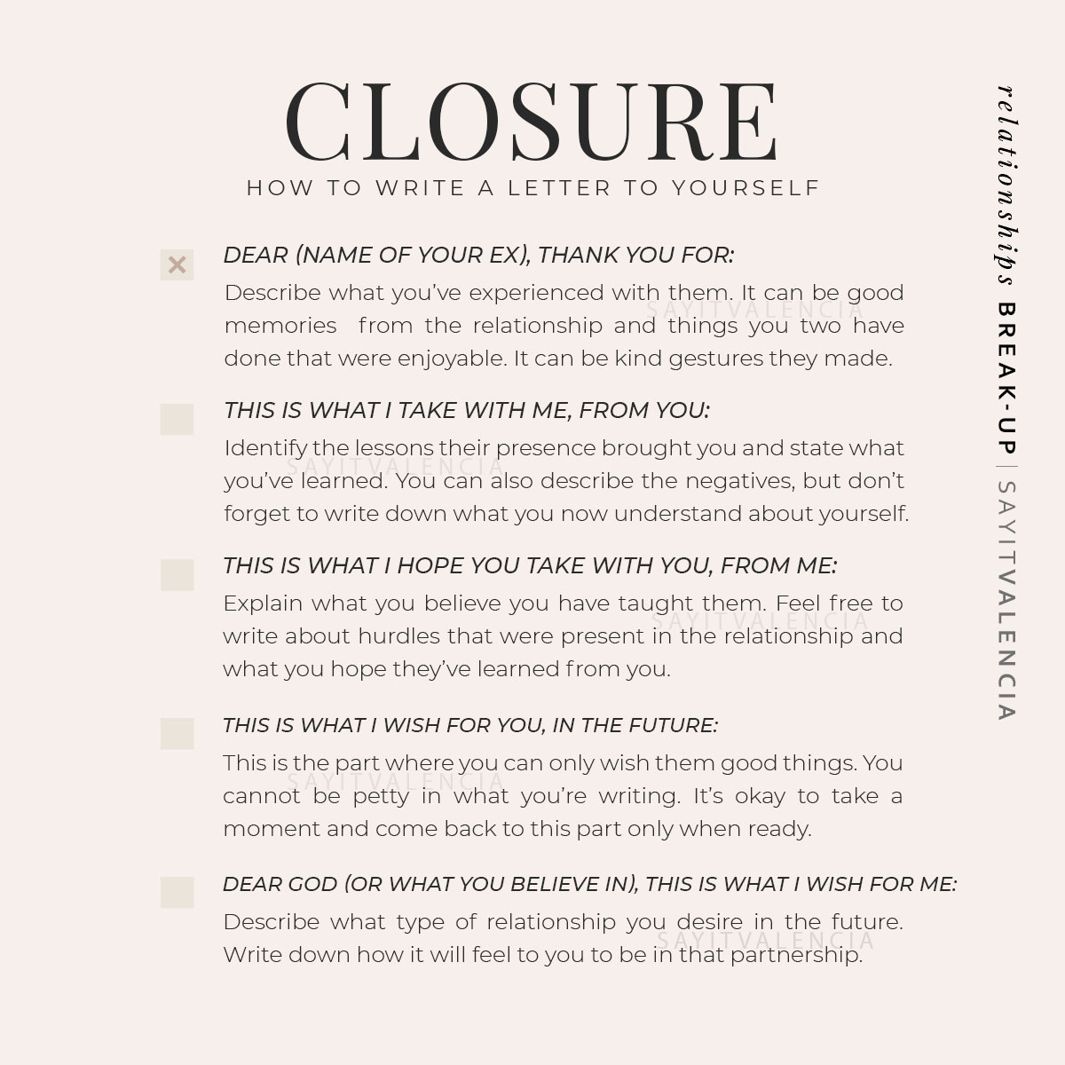 V A L E N C I A on Twitter: "𝐐: My relationship ended abruptly, how do I  give myself closure when it wasn't given to me? 𝐀: My favorite way to