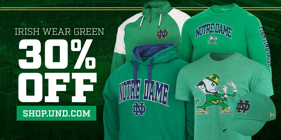 FightingIrish's tweet photo. Get ready ➡️ #IrishWearGreen is coming on November 7th.

Wednesday only, use promo code 𝗜𝗪𝗚𝟯𝟬 for 30% off the latest ☘️☘️☘️ gear!

🛒 https://t.co/DKmdKNXi4X

#GoIrish https://t.co/JXVI4F6gBb