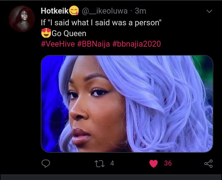 Iconic Day. When  @veeiye answered Ebuka's question with boldness while BrightO chickened out.That act earned her the title 'Queen of flames'.Vee gave us bragging rights She earned respect and got new fans.Damn, Vee baby i love your courage and boldness.