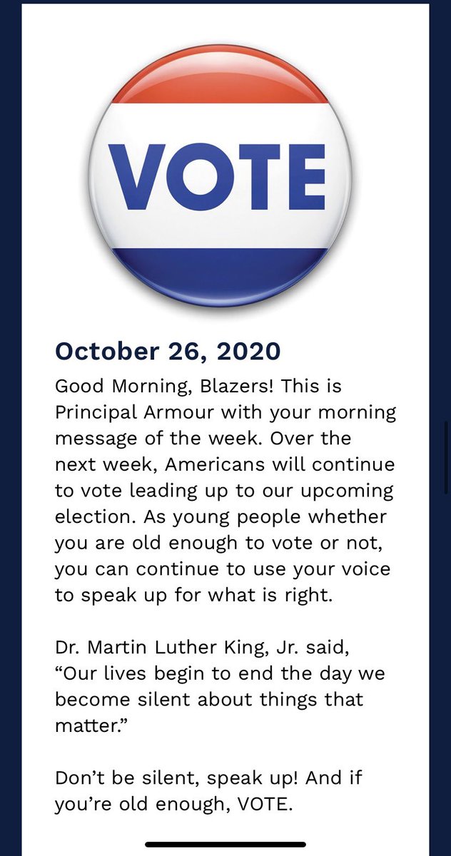 Principal Message- VOTE!💙💚