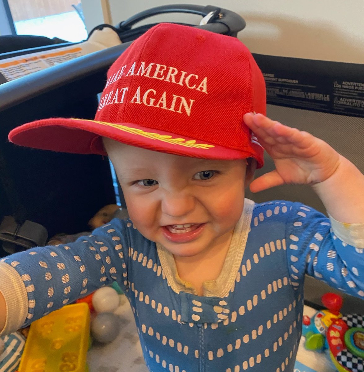 Oreally13's tweet photo. A salute to our president from my awesome nephew. @realDonaldTrump  #4MoreYears https://t.co/XRZ7CDSII5