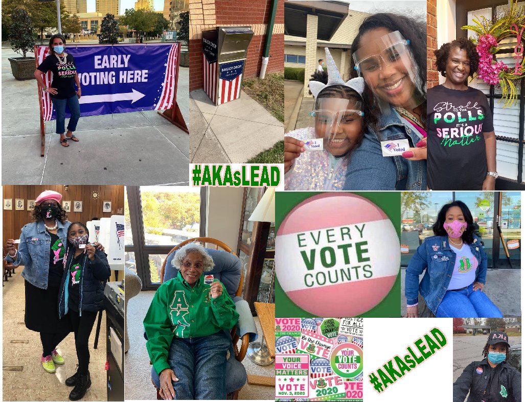 akasorority1908's tweet photo. The AKAs are turning out in record numbers in every State, getting to the polls and ballot boxes early to make their voices heard, and protecting themselves as they go! Thank you for Voting Your Power! Let's keep it going Ladies and Finish The Job! #AKAsLEAD #WhenWeAllVote https://t.co/O4FW6LGbzc