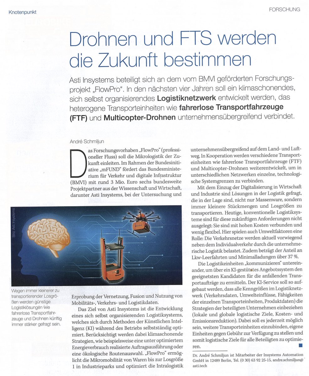InSystems1's tweet photo. Drohnen und #FTS werden die Zukunft bestimmen. Wir beteiligen uns an dem vom #BMVI geförderten Forschungsprojekt #FlowPro. @MMLOGISTIK berichtet über das Forschungsprojekt in der neuen Print Ausgabe. https://t.co/qFMZHpanKo